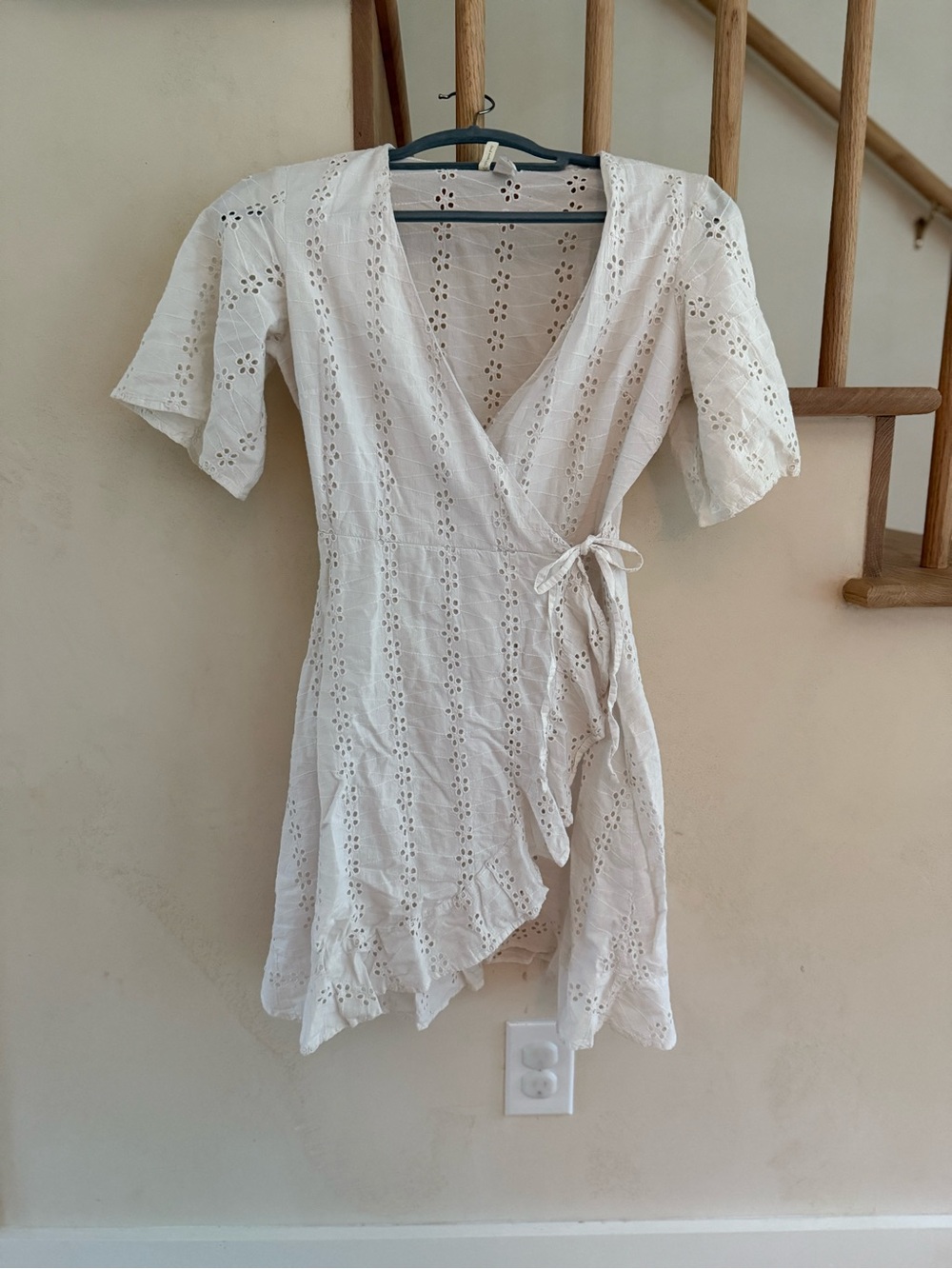 Japna White Eyelet Wrap Mini Dress